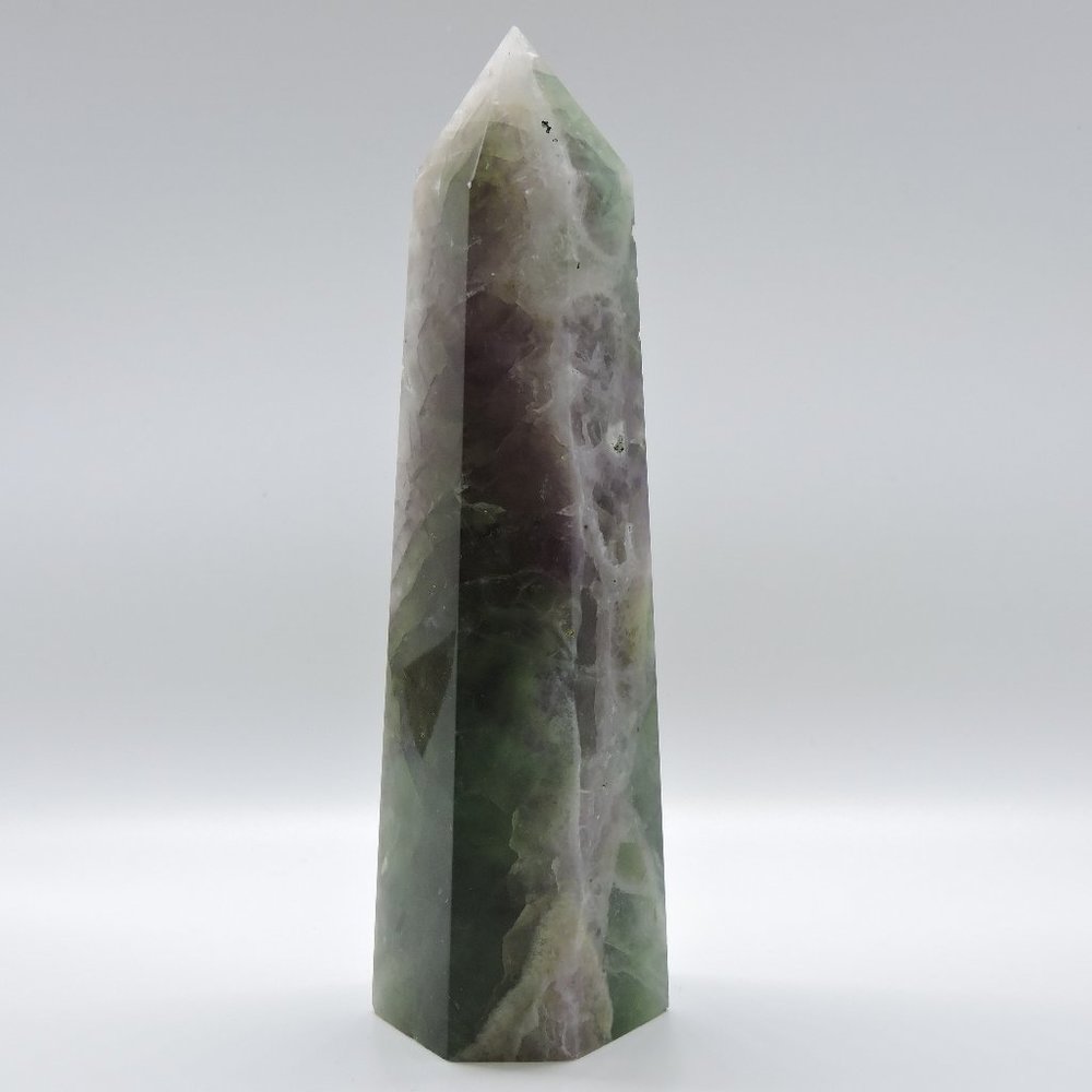 Fluorite - Icy Green / Purple - Natural Crystal - 6 Sided 6.5" Tower